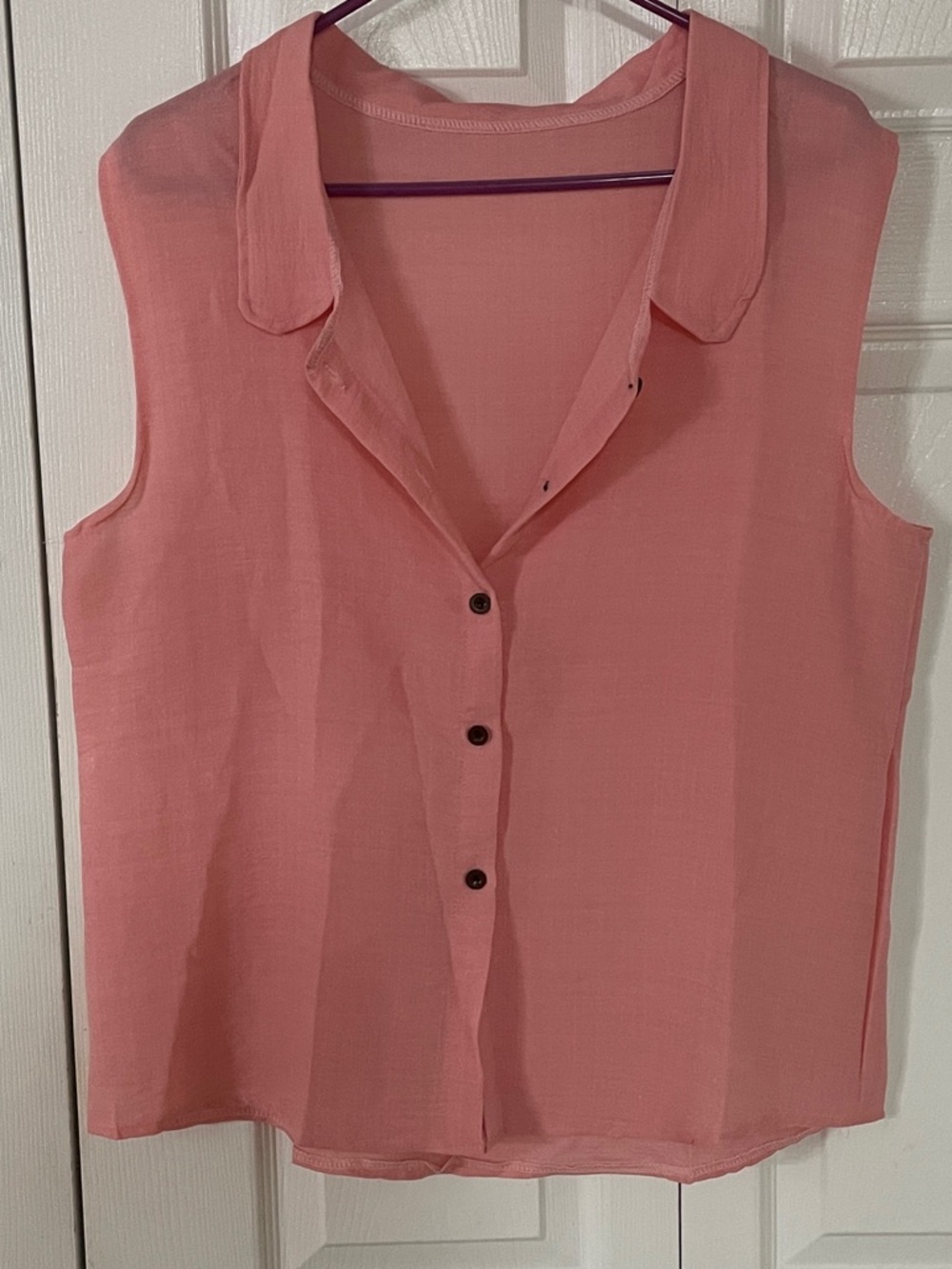 Sleeveless Button-Front Women's Top in Coral Pink